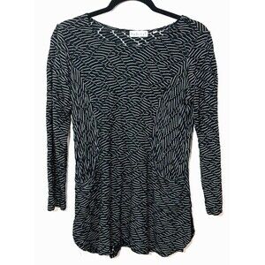 Habitat Black White Top sz S Abstract Print Art-to-Wear Pockets Stretchy Neutral